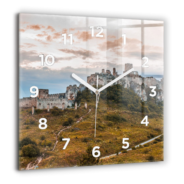 Square glass wall clock Spiš Castle in Slovakia