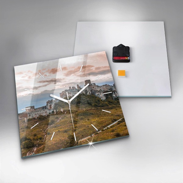 Square glass wall clock Spiš Castle in Slovakia