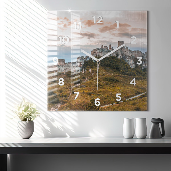 Square glass wall clock Spiš Castle in Slovakia