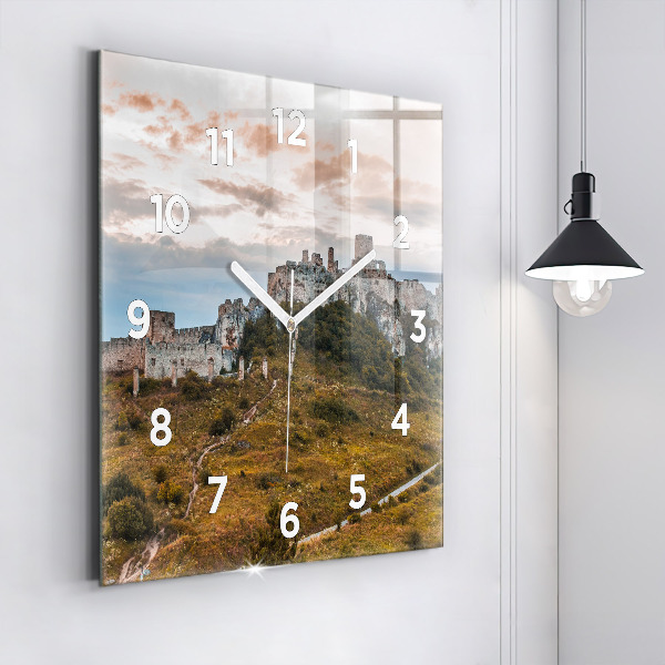Square glass wall clock Spiš Castle in Slovakia