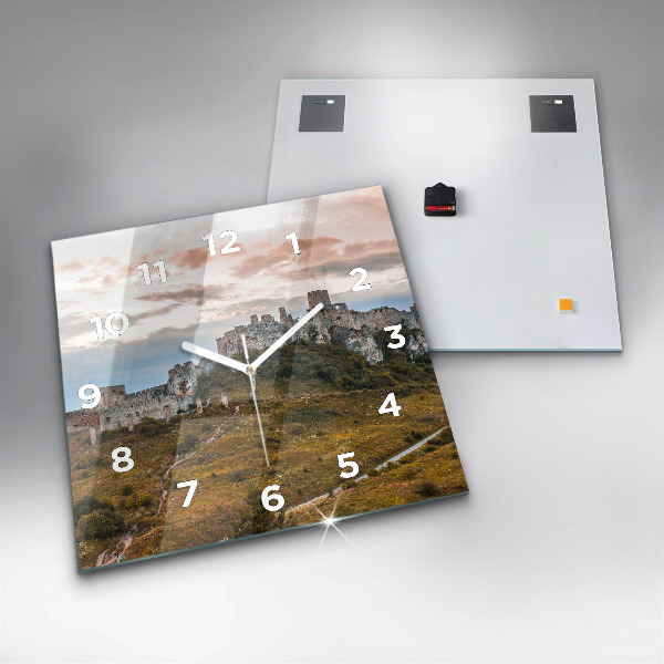 Square glass wall clock Spiš Castle in Slovakia