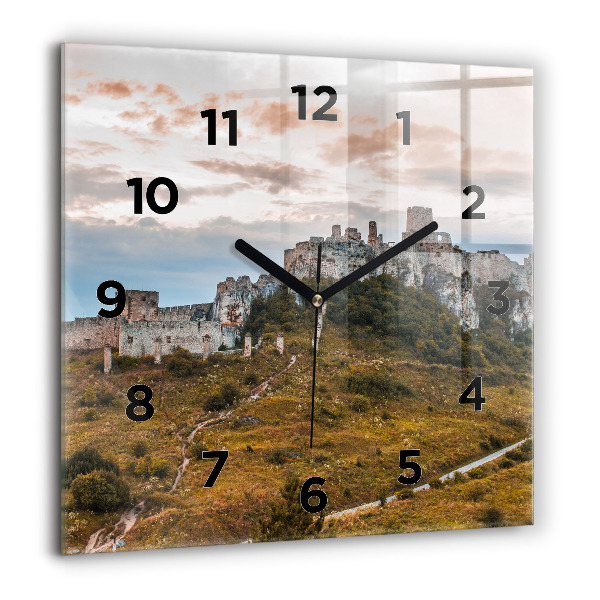 Square glass wall clock Spiš Castle in Slovakia