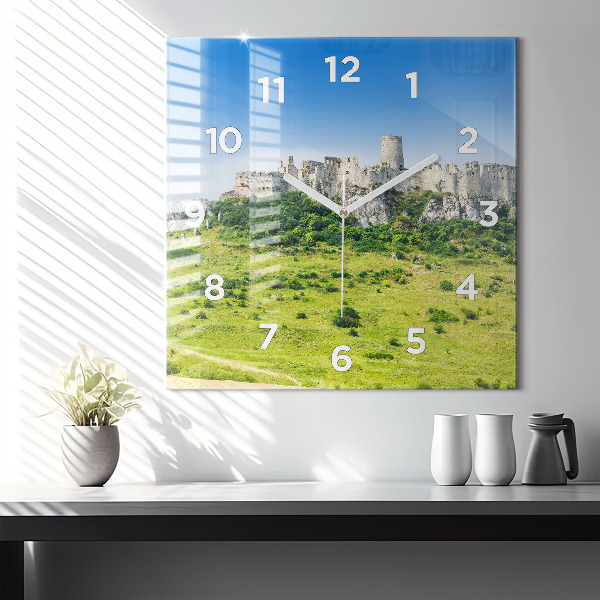 Square glass wall clock Spiš Castle in Slovakia