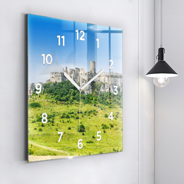 Square glass wall clock Spiš Castle in Slovakia