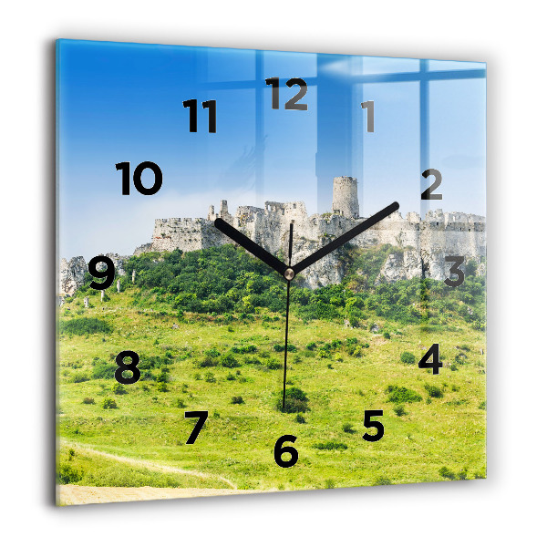 Square glass wall clock Spiš Castle in Slovakia