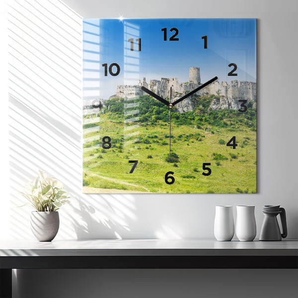Square glass wall clock Spiš Castle in Slovakia