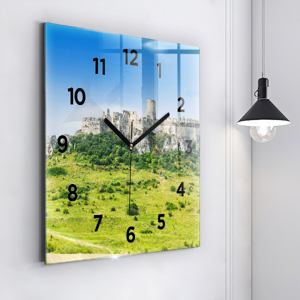 Square glass wall clock Spiš Castle in Slovakia