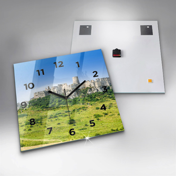 Square glass wall clock Spiš Castle in Slovakia