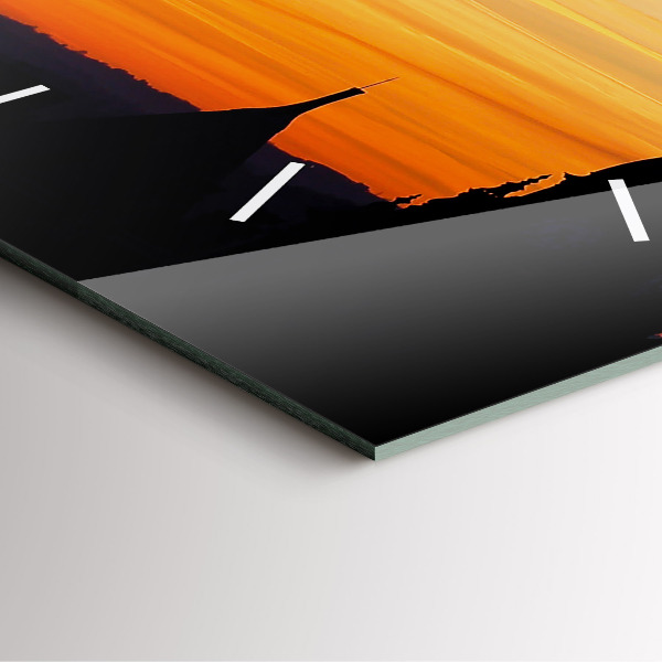 Square glass wall clock Building and sunset