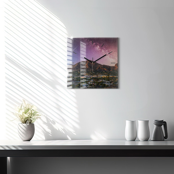 Square glass wall clock Mountain Landscape