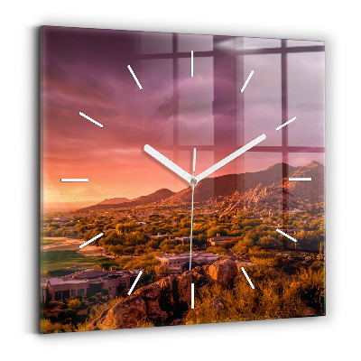 Square glass wall clock North Scottsdale Sunset