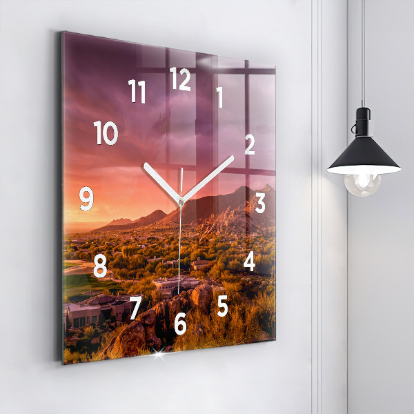 Square glass wall clock North Scottsdale Sunset