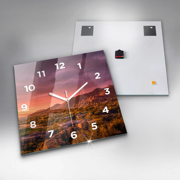 Square glass wall clock North Scottsdale Sunset