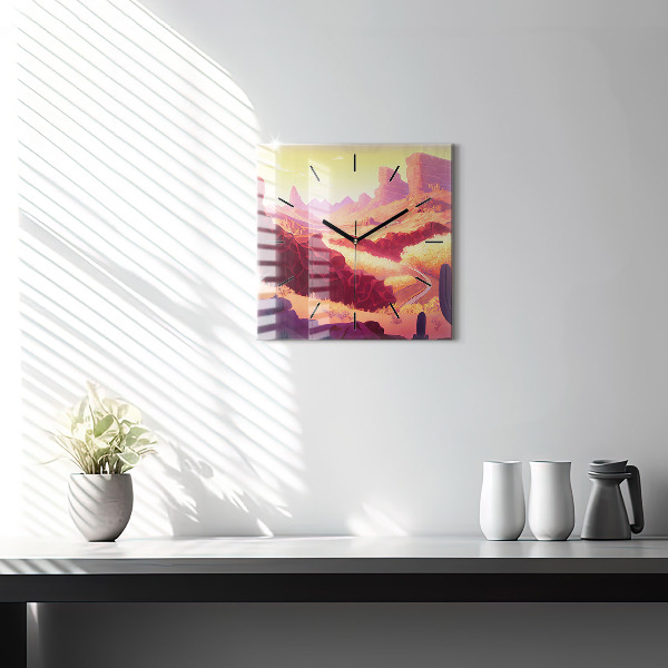 Square glass wall clock Arizona Desert