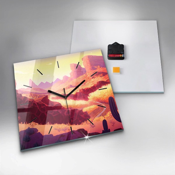 Square glass wall clock Arizona Desert