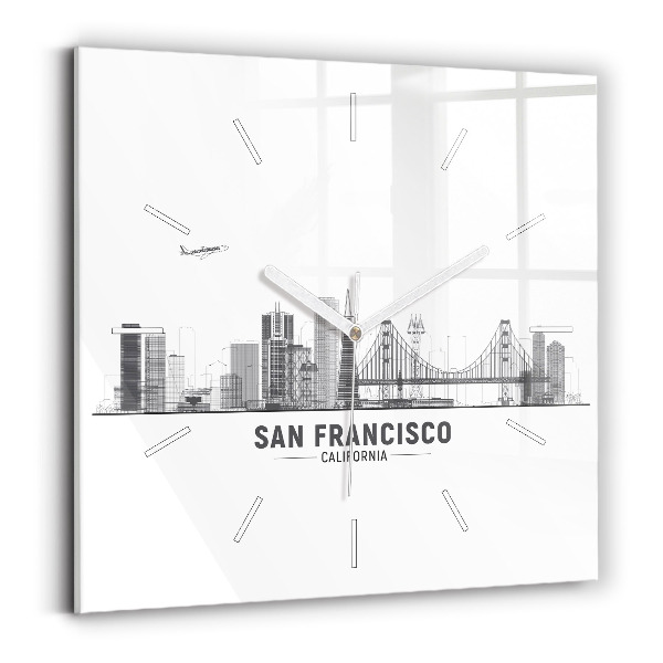Square glass wall clock San Francisco Skyline