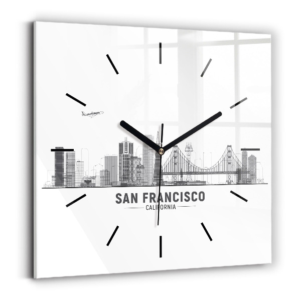 Square glass wall clock San Francisco Skyline