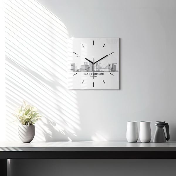 Square glass wall clock San Francisco Skyline