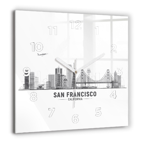 Square glass wall clock San Francisco Skyline