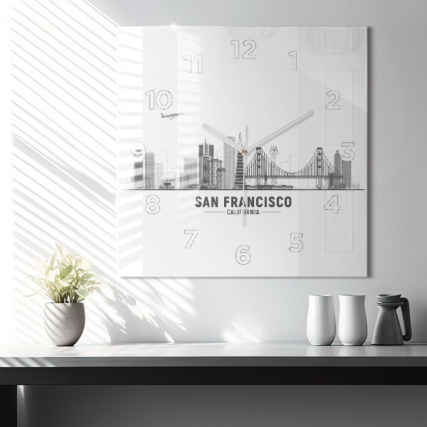 Square glass wall clock San Francisco Skyline
