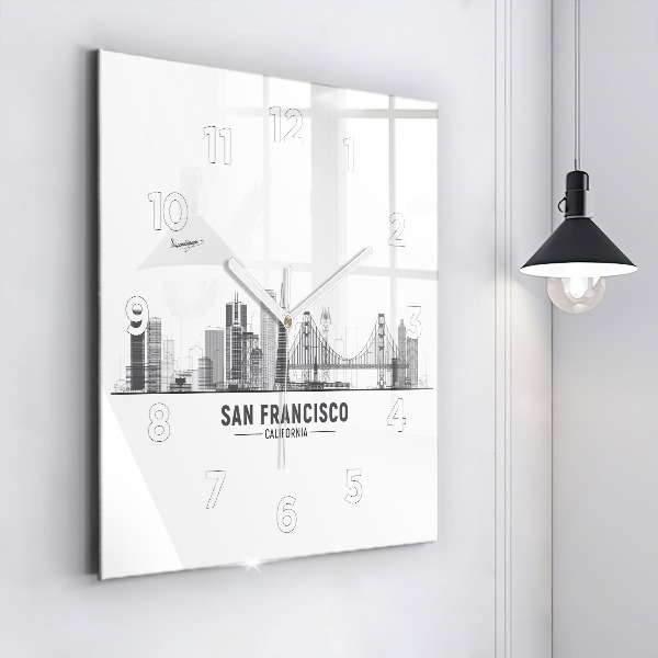 Square glass wall clock San Francisco Skyline
