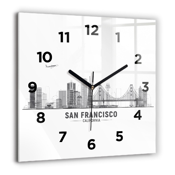 Square glass wall clock San Francisco Skyline
