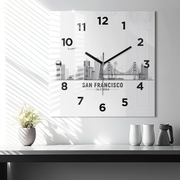 Square glass wall clock San Francisco Skyline