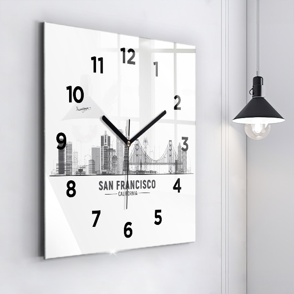 Square glass wall clock San Francisco Skyline