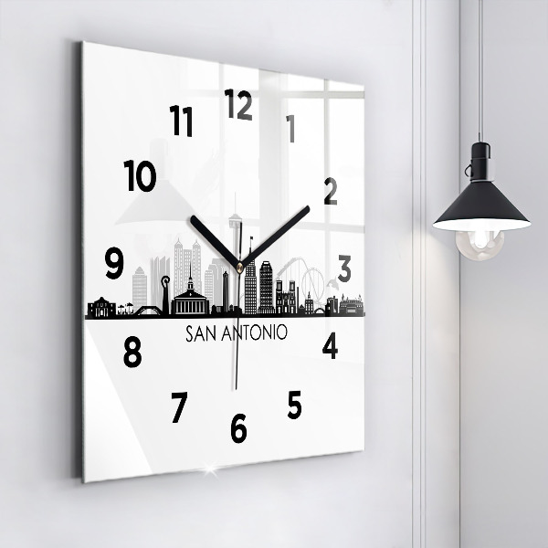 Square glass wall clock City of San Antonio Texas