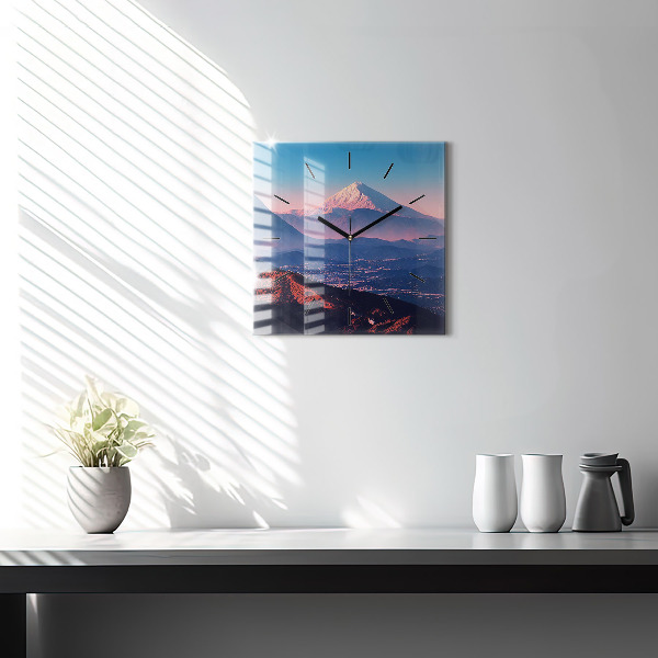 Square glass wall clock Mountains in San Antonio USA