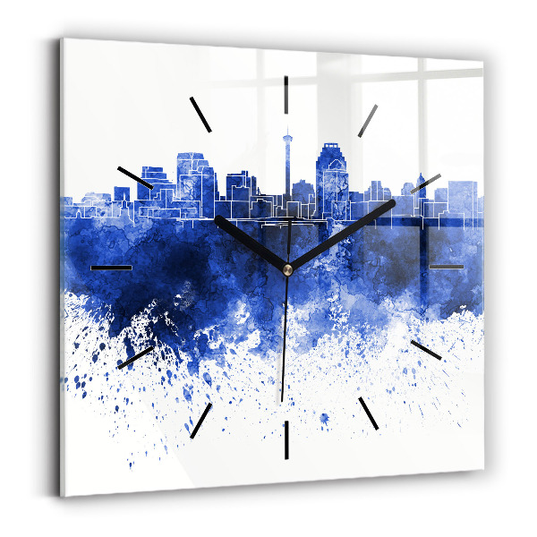 Square glass wall clock San Antonio Watercolors
