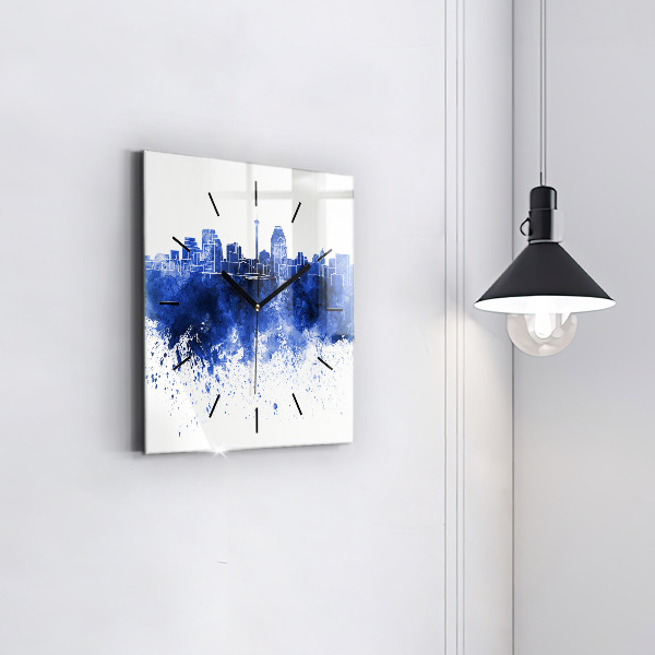 Square glass wall clock San Antonio Watercolors