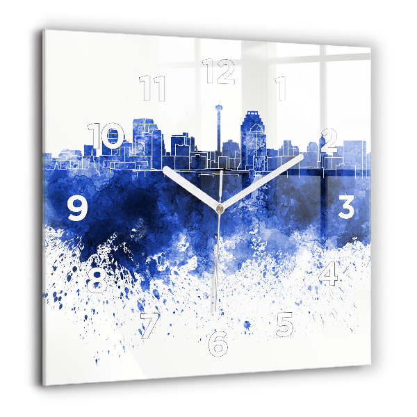 Square glass wall clock San Antonio Watercolors