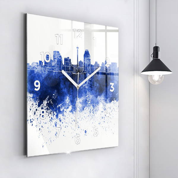 Square glass wall clock San Antonio Watercolors