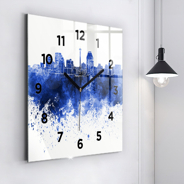Square glass wall clock San Antonio Watercolors