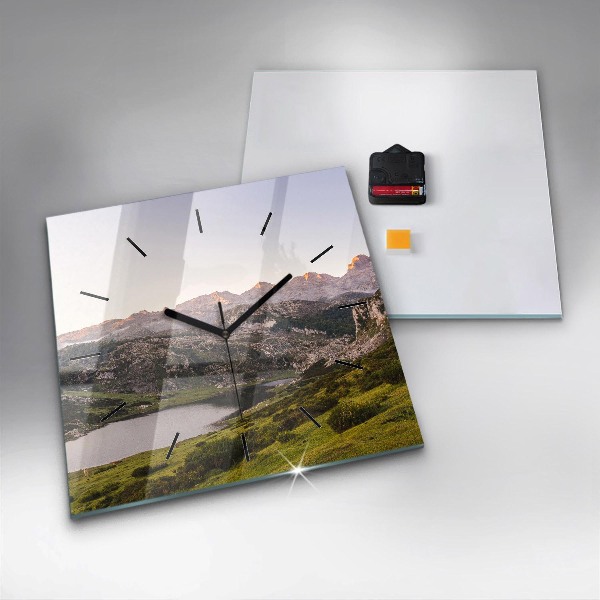 Square glass wall clock Lake and Pyrenees Mountains