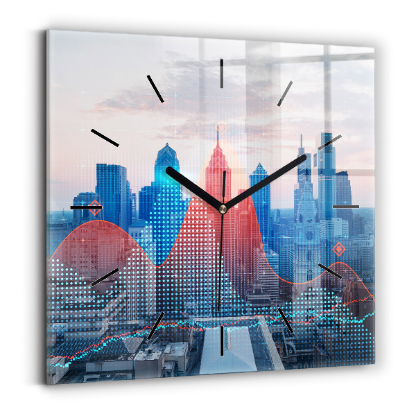 Square glass wall clock Skyscrapers in Philadelphia