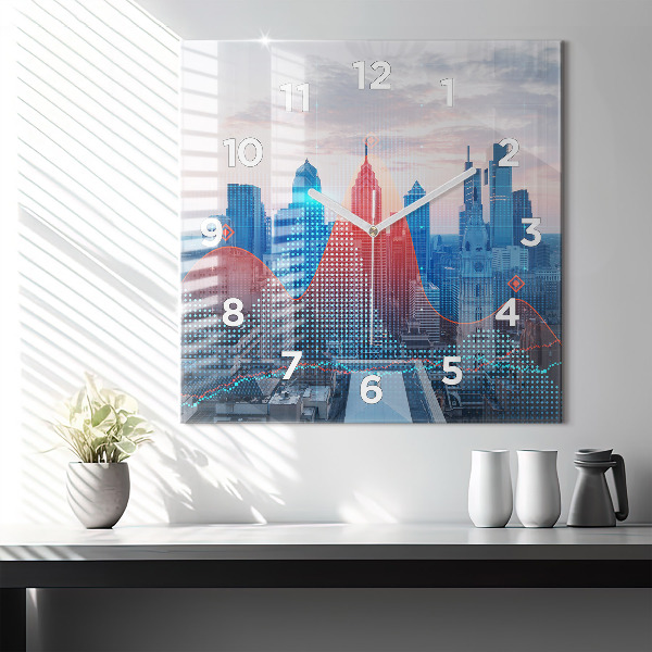 Square glass wall clock Skyscrapers in Philadelphia