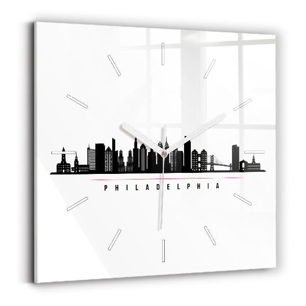 Square glass wall clock Philadelphia illustration