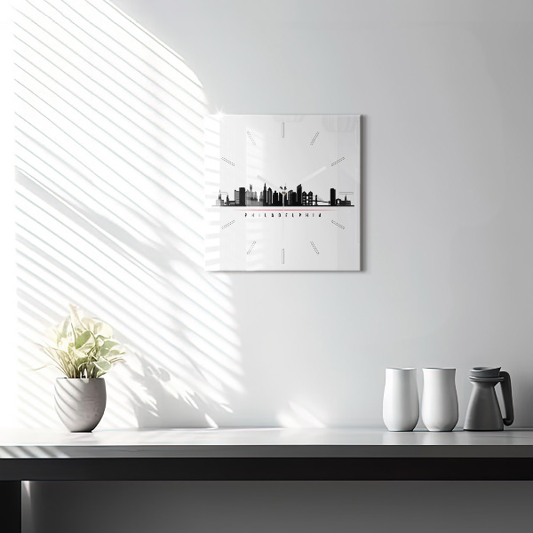 Square glass wall clock Philadelphia illustration