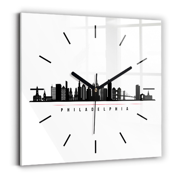 Square glass wall clock Philadelphia illustration