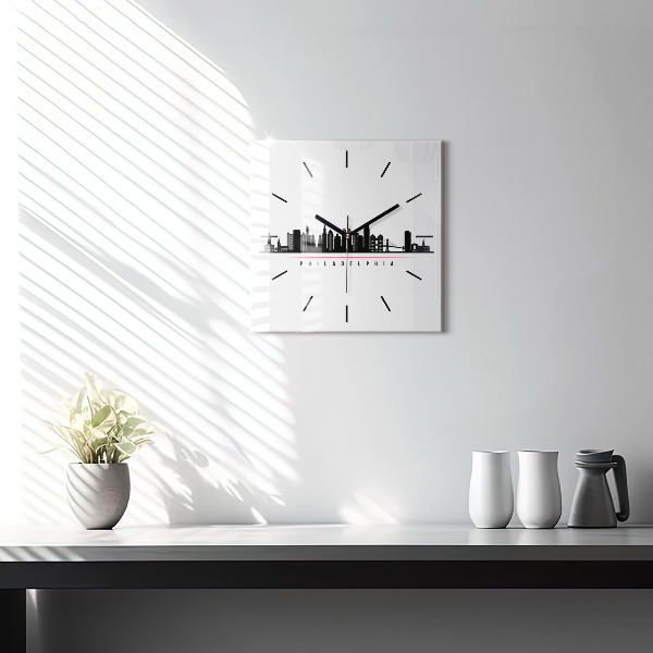 Square glass wall clock Philadelphia illustration