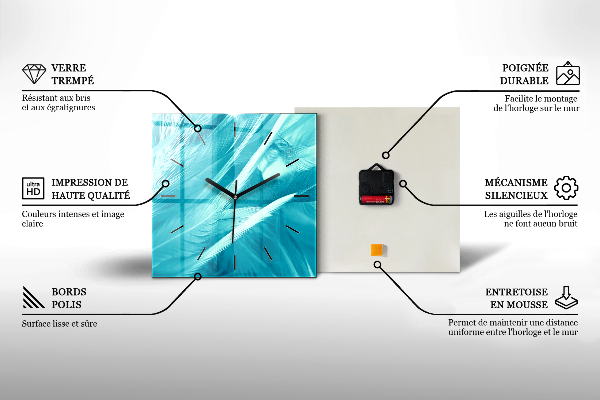 Square glass wall clock Philadelphia illustration