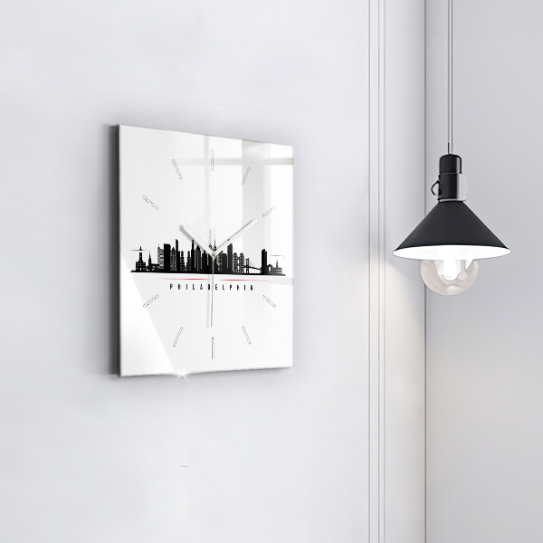 Square glass wall clock Philadelphia illustration