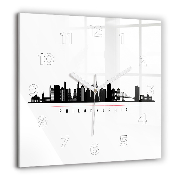 Square glass wall clock Philadelphia illustration