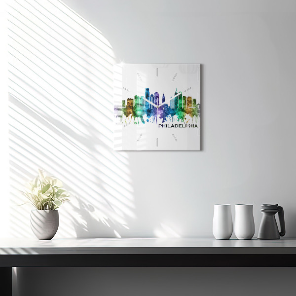 Square glass wall clock Colorful Philadelphia