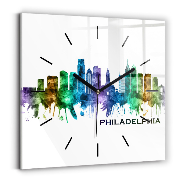 Square glass wall clock Colorful Philadelphia