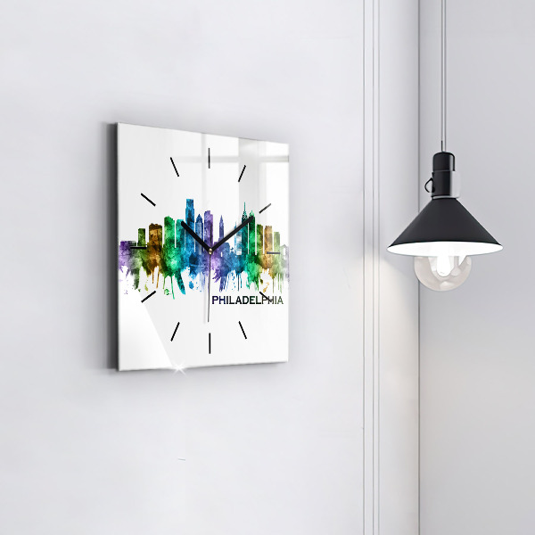 Square glass wall clock Colorful Philadelphia