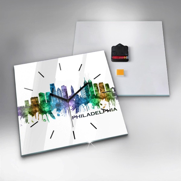Square glass wall clock Colorful Philadelphia