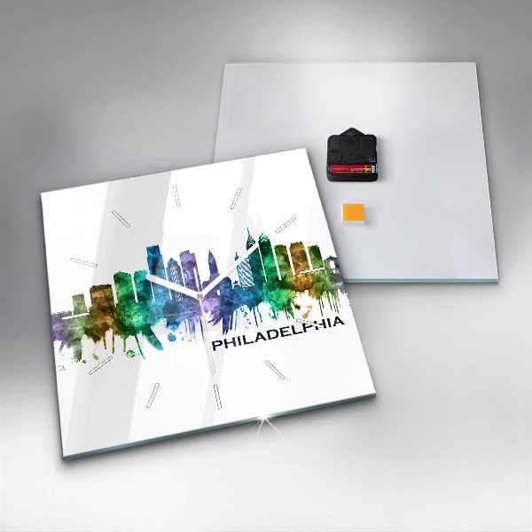 Square glass wall clock Colorful Philadelphia